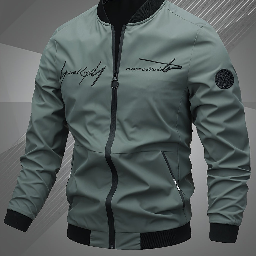 Men'S Letter Embroidered Casual Bomber Jacket