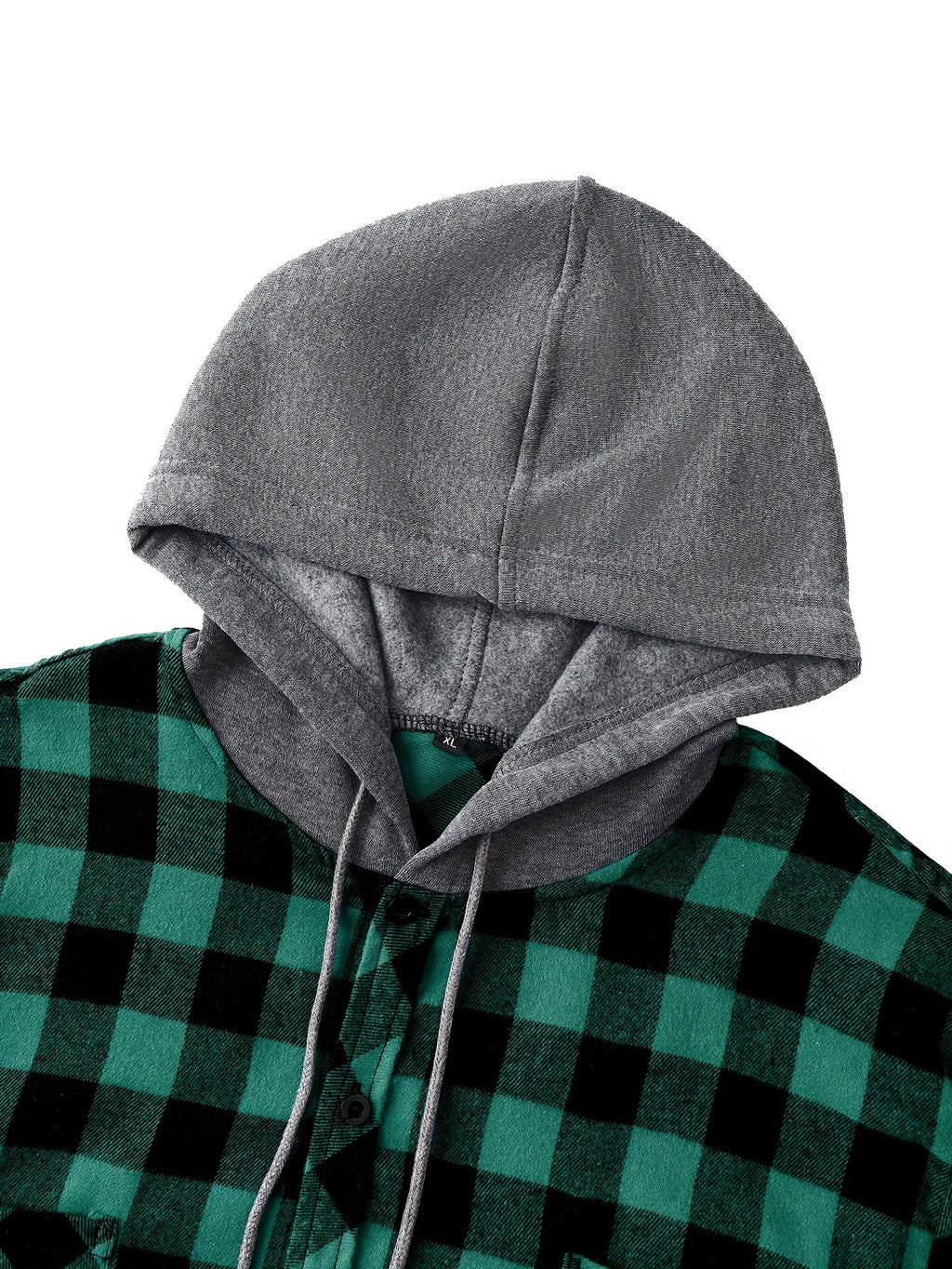 Long Sleeve Casual Regular Fit Button Up Hooded Shirts Jacket, Plaid Shirt Coat For Men