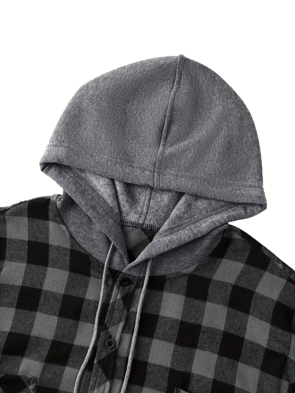 Long Sleeve Casual Regular Fit Button Up Hooded Shirts Jacket, Plaid Shirt Coat For Men