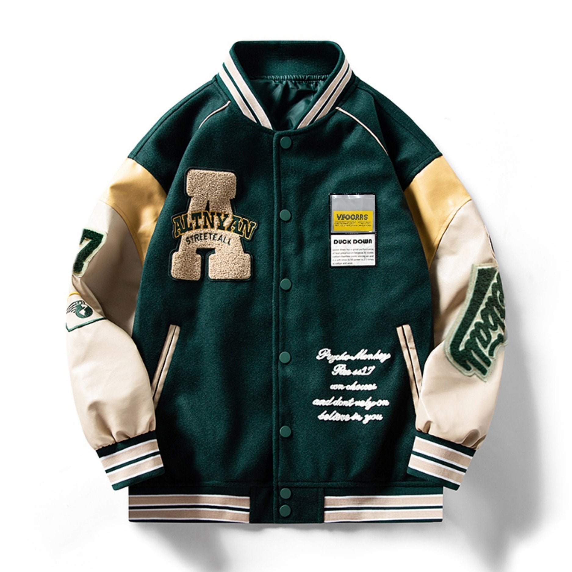 Loose Vintage Baseball Jacket With Embroidered Letters Print For Men, Color Block Sports Button Up Jacket With Pockets, Spring Fall Outdoor