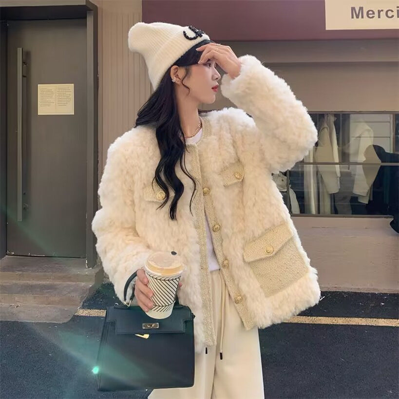 Thickened Small Fragrant Lamb Wool Outwear for Women