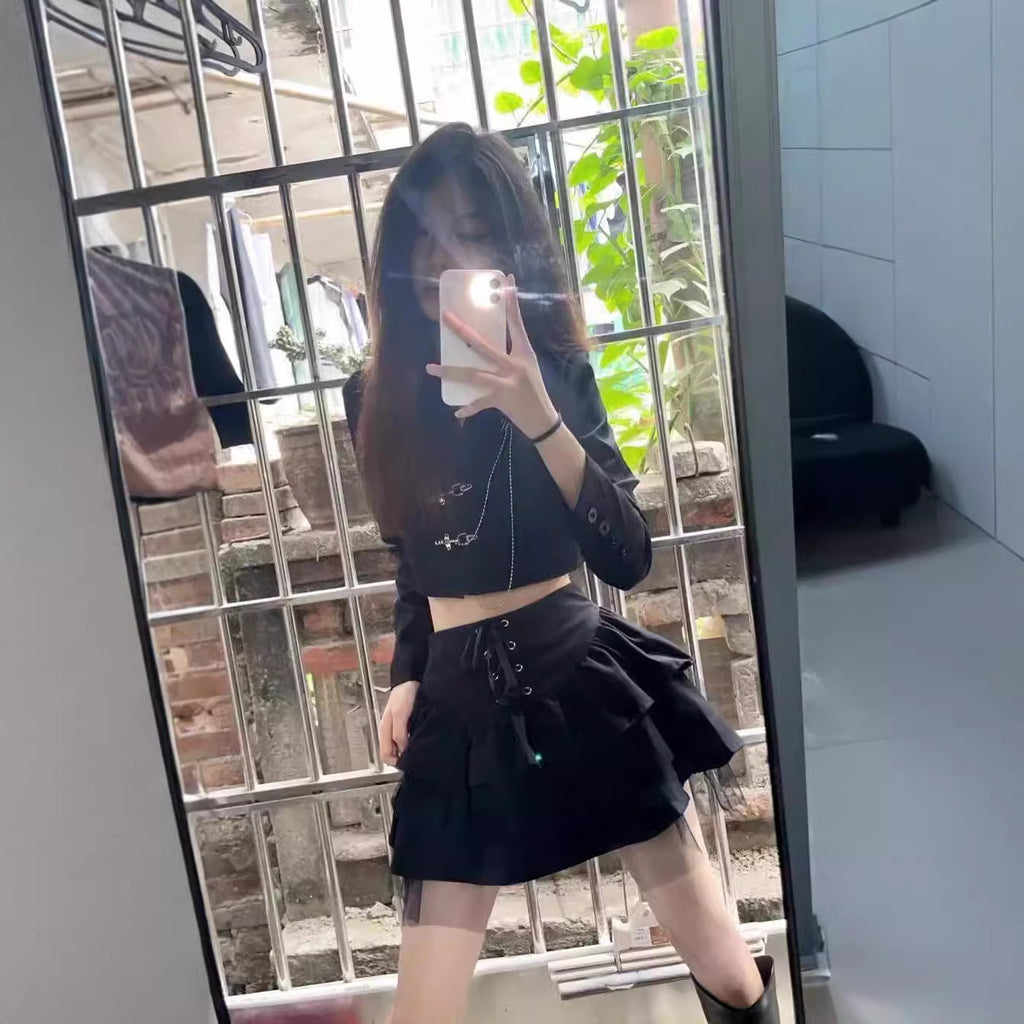 Punk Lace-up Puff Skirt Women's High Waist Short