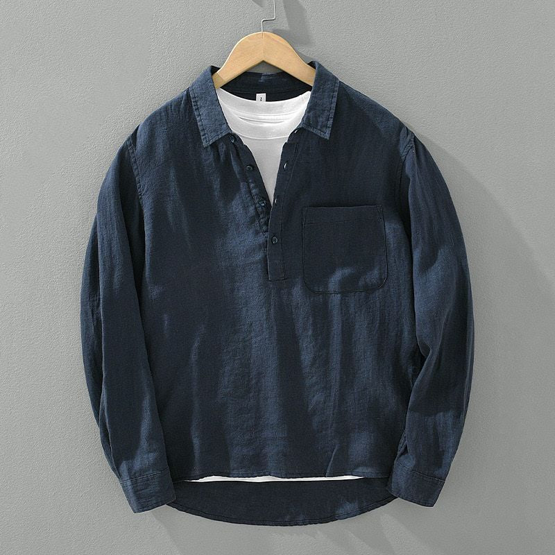 Retro Linen Shirt Men's Loose Fit Long Sleeve Square Collar