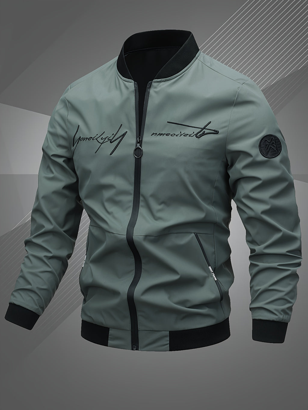Men'S Letter Embroidered Casual Bomber Jacket