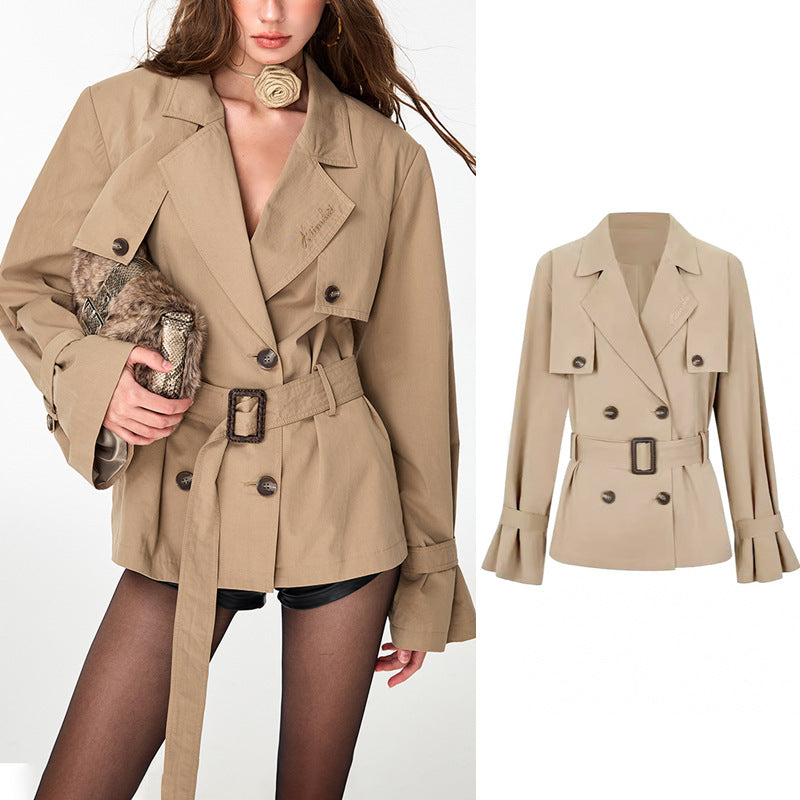 Slim Double-Breasted Long Trench Coat
