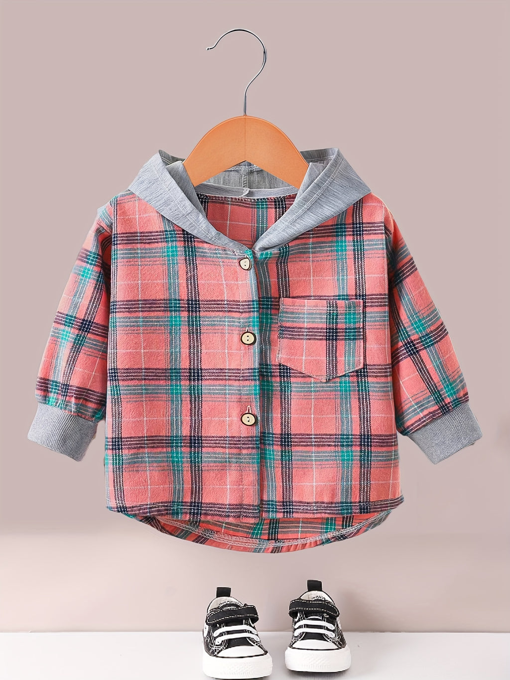 Boys Fashion Plaid Hooded Jacket, Long Sleeve Button Down Hooded Jacket, Kids Clothing