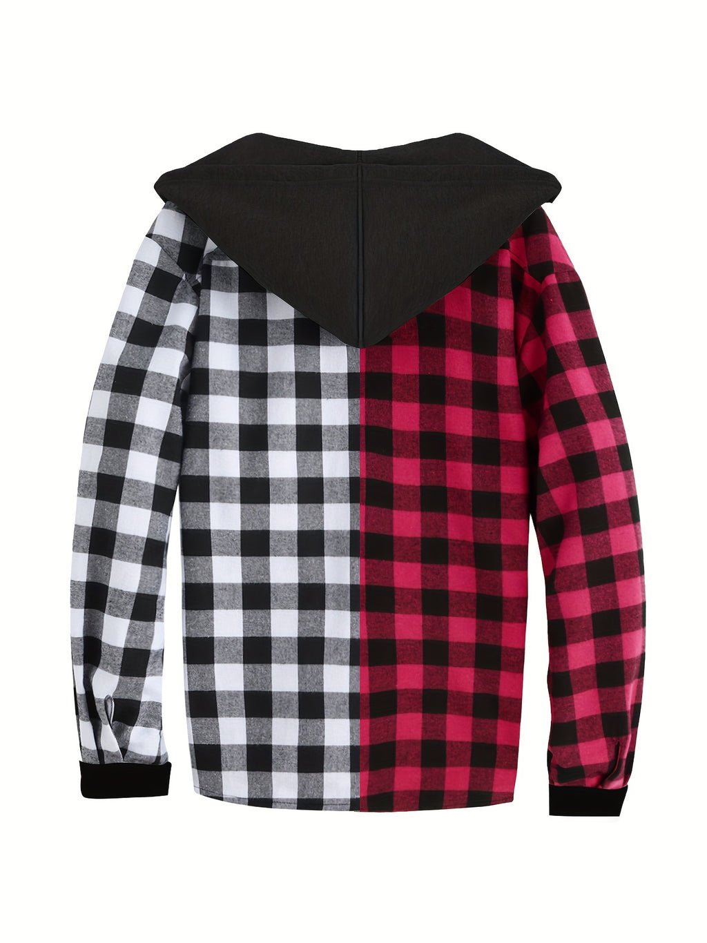 Long Sleeve Casual Regular Fit Button Up Hooded Shirts Jacket, Plaid Shirt Coat For Men