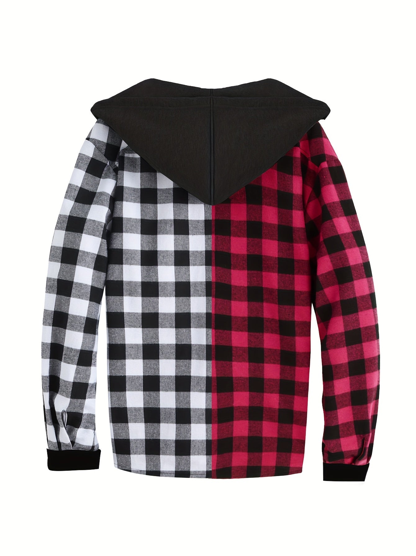Long Sleeve Casual Regular Fit Button Up Hooded Shirts Jacket, Plaid Shirt Coat For Men