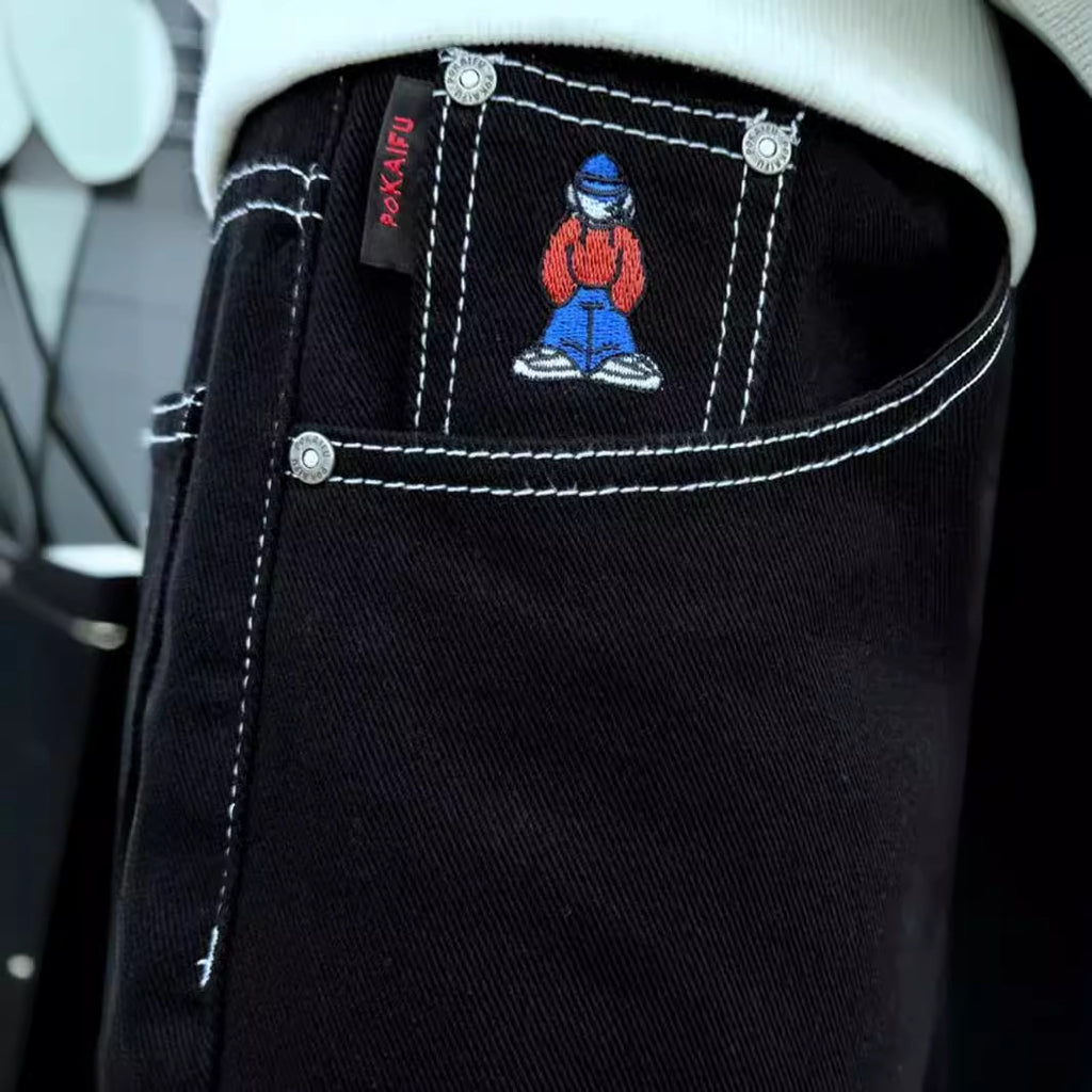 Loose Embroidered Denim Pants