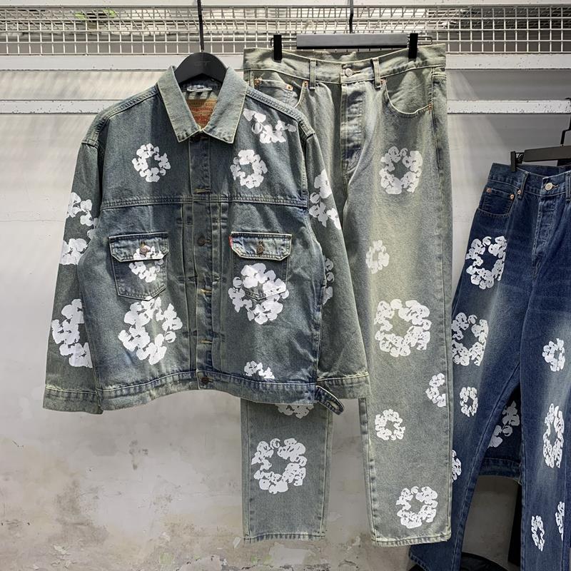 Kapok Printed Denim Suit Jacket and Pants