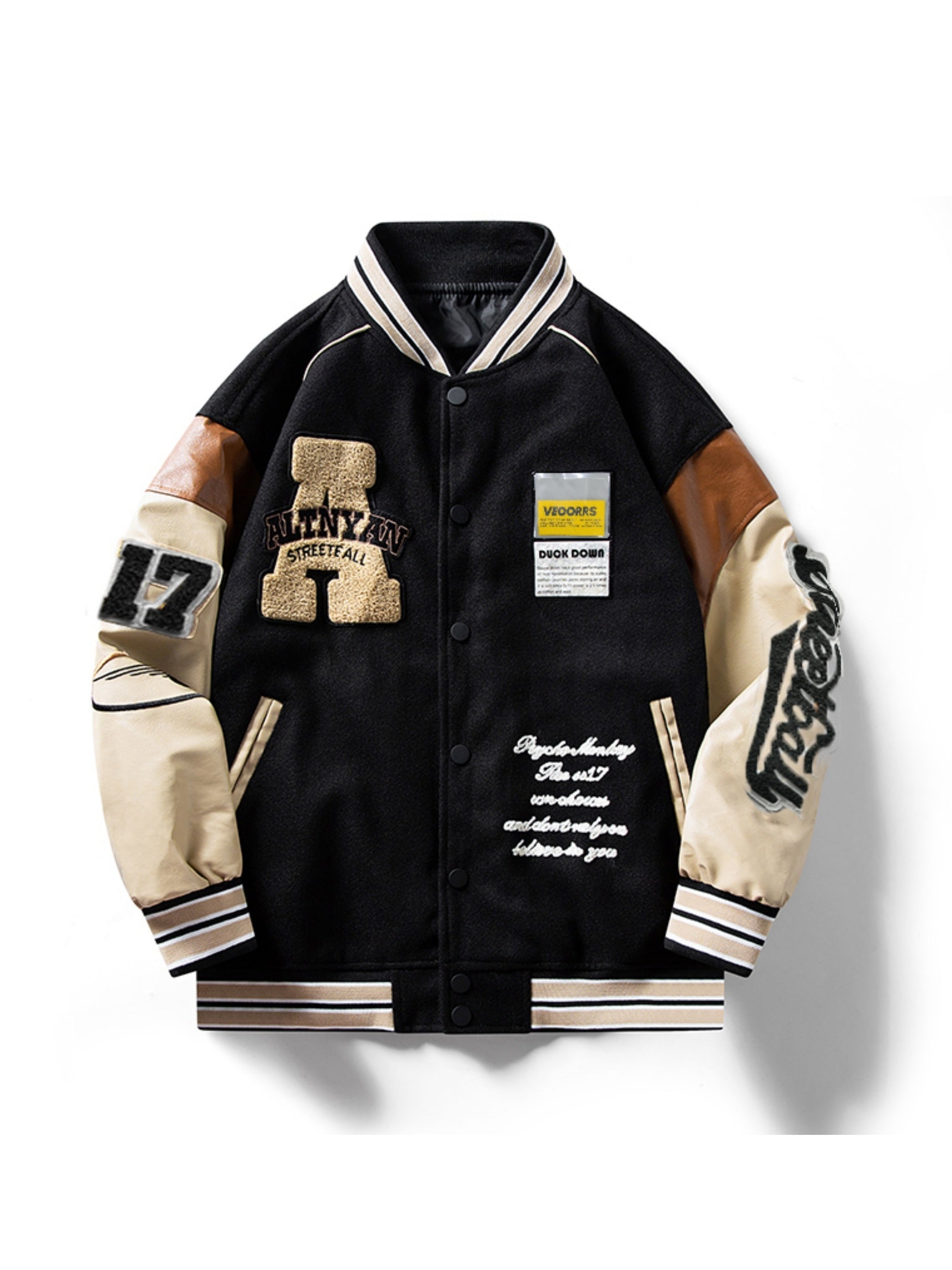 Loose Vintage Baseball Jacket With Embroidered Letters Print For Men, Color Block Sports Button Up Jacket With Pockets, Spring Fall Outdoor