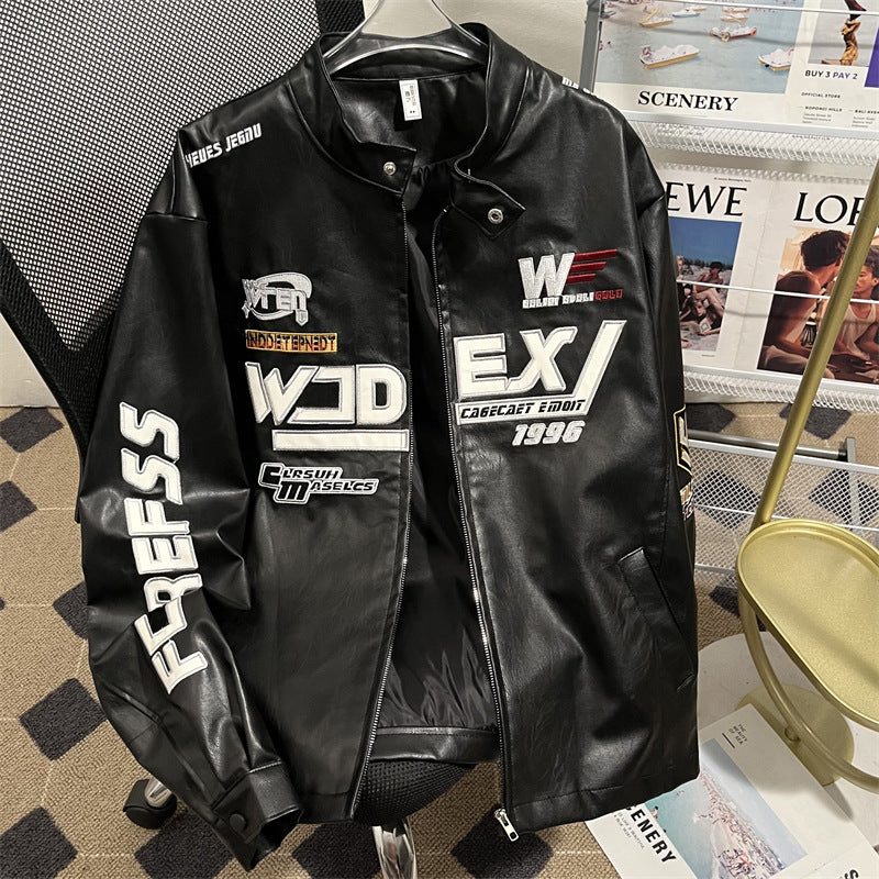 Men's Embroidered Hiphop Leather Jacket