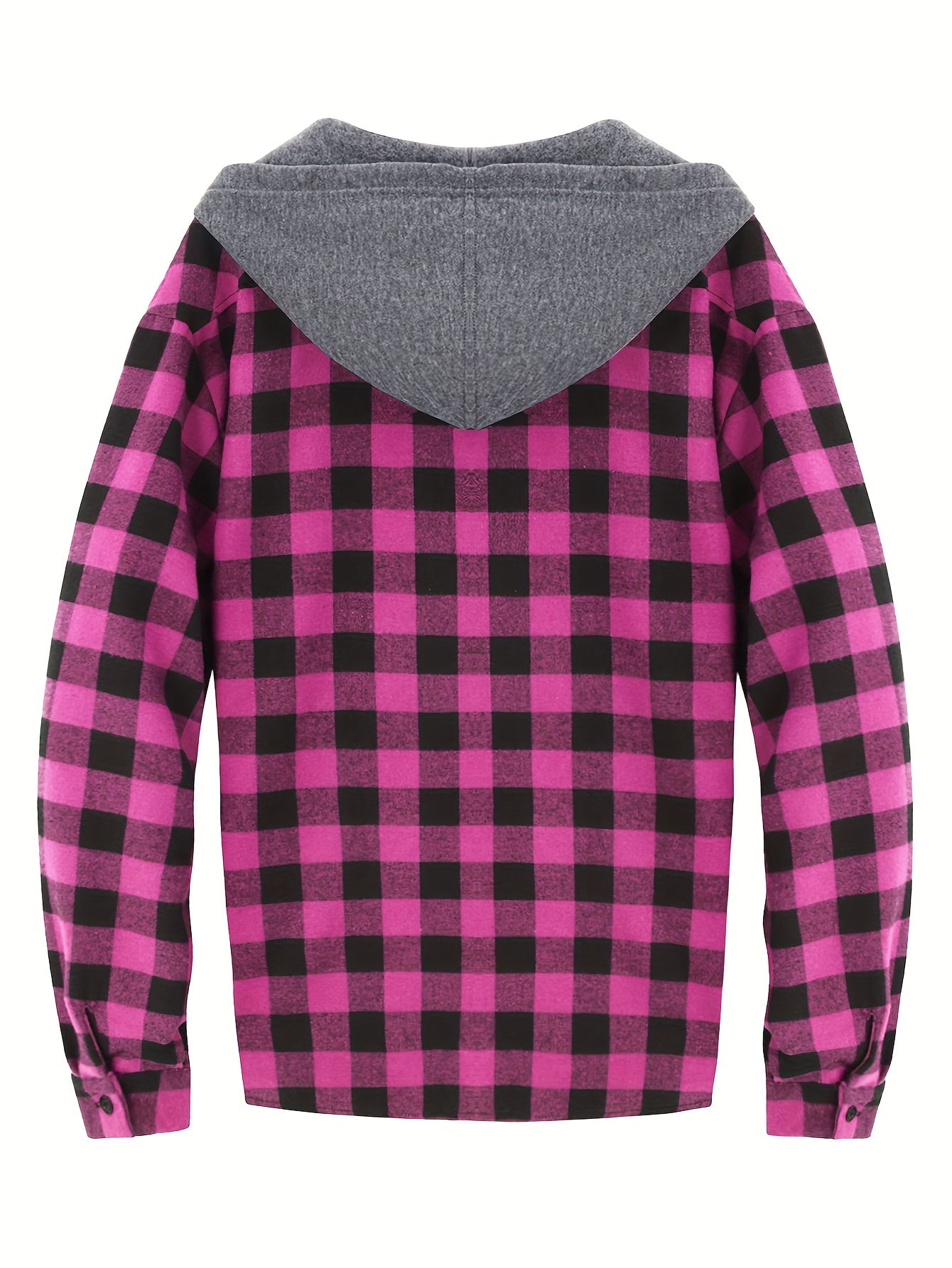 Long Sleeve Casual Regular Fit Button Up Hooded Shirts Jacket, Plaid Shirt Coat For Men