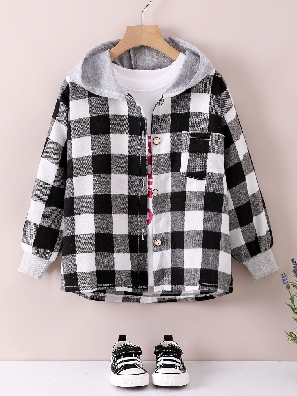Boys Fashion Plaid Hooded Jacket, Long Sleeve Button Down Hooded Jacket, Kids Clothing