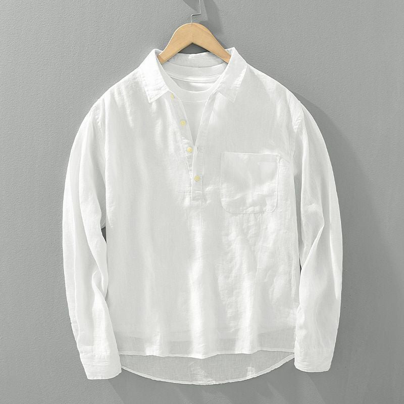 Retro Linen Shirt Men's Loose Fit Long Sleeve Square Collar