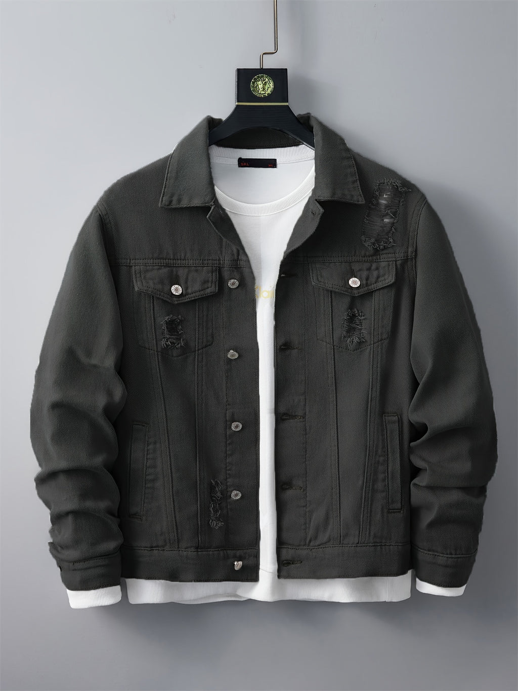 Men's Ripped Lapel Pocket Casual Denim Jacket