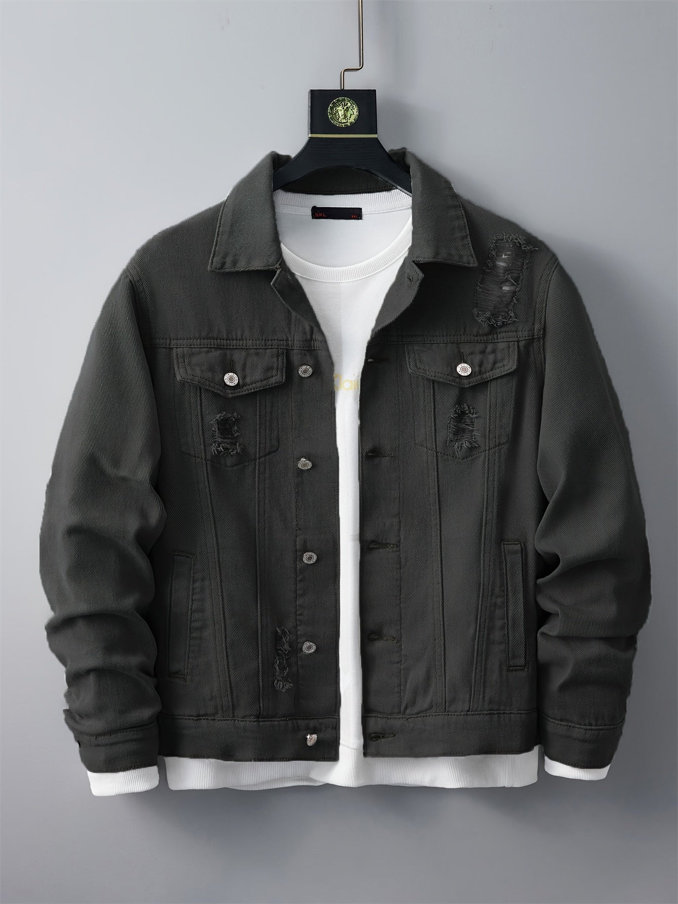 Men's Ripped Lapel Pocket Casual Denim Jacket