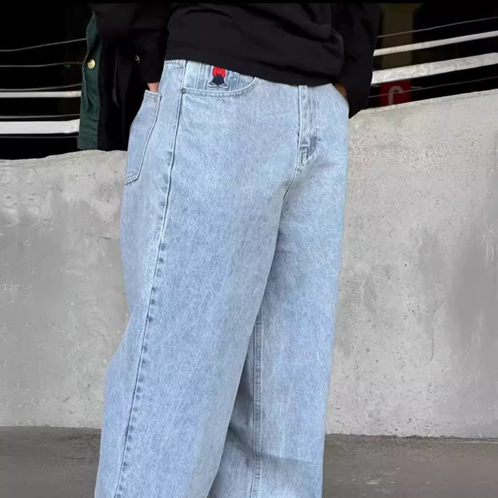 Loose Embroidered Denim Pants