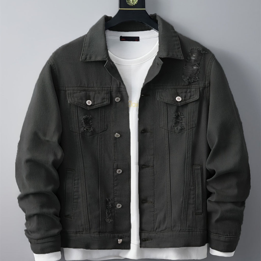 Men's Ripped Lapel Pocket Casual Denim Jacket