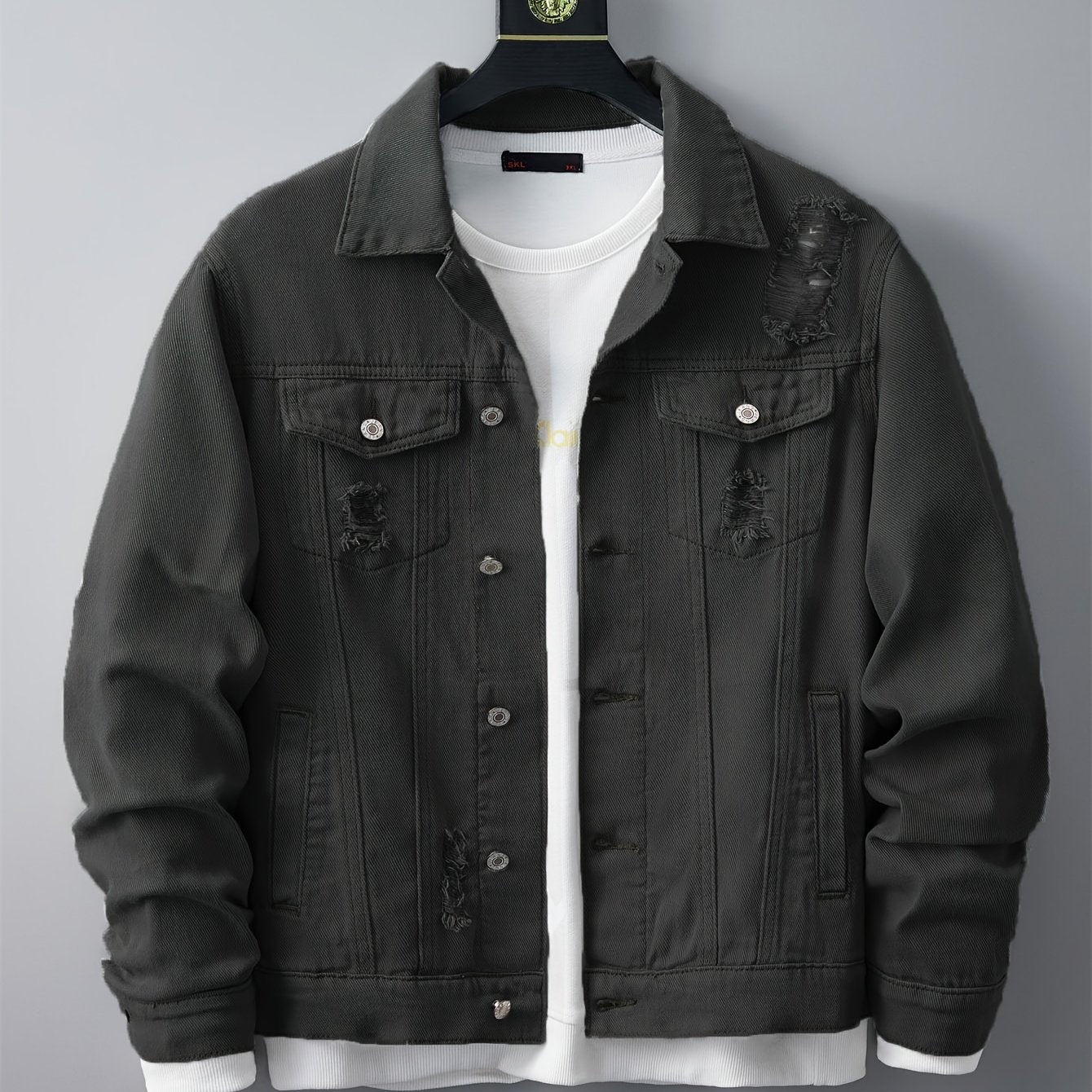 Men's Ripped Lapel Pocket Casual Denim Jacket