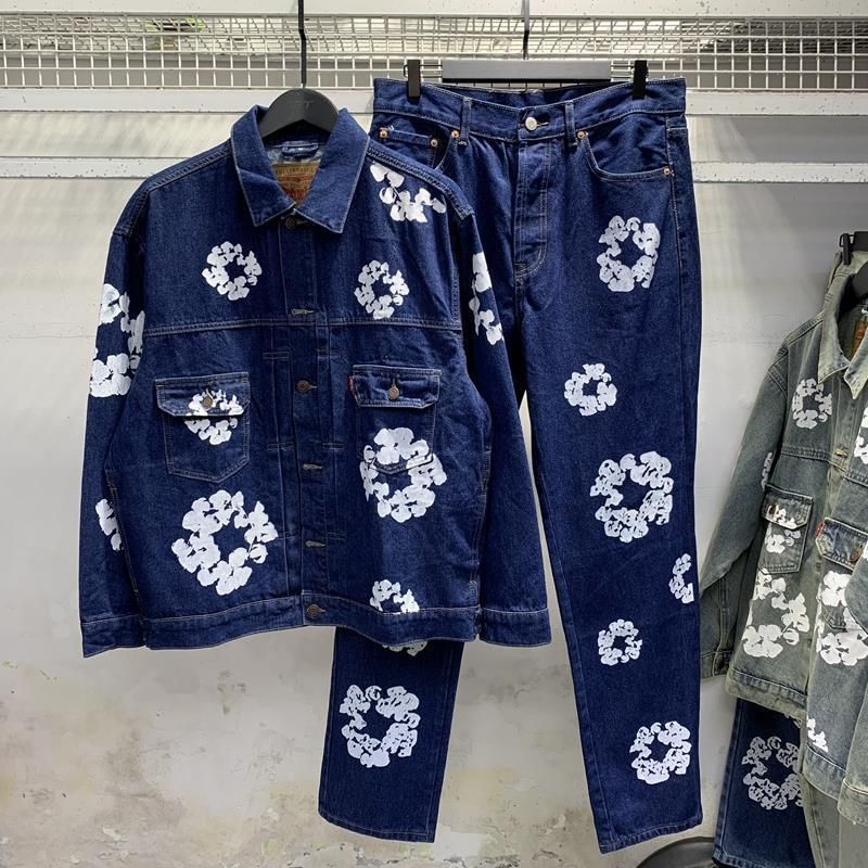 Kapok Printed Denim Suit Jacket and Pants