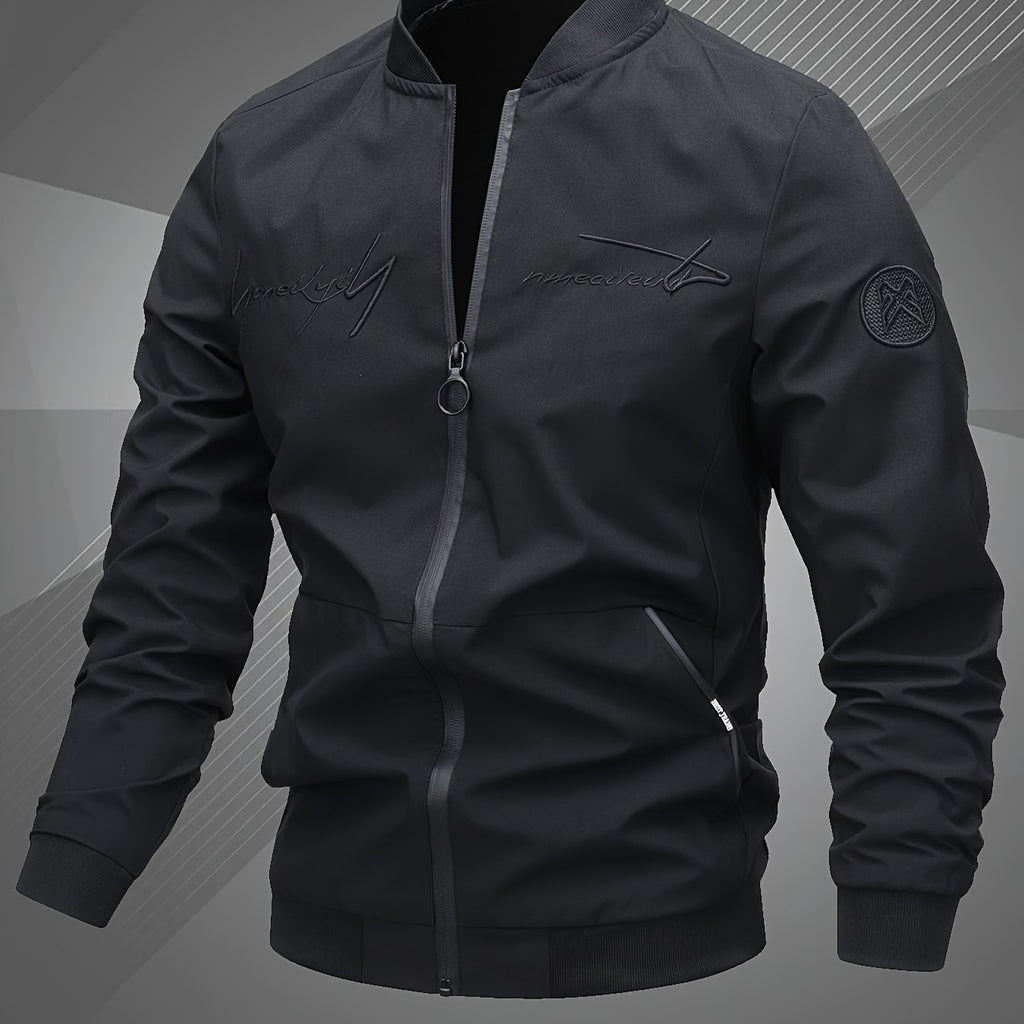 Men'S Letter Embroidered Casual Bomber Jacket
