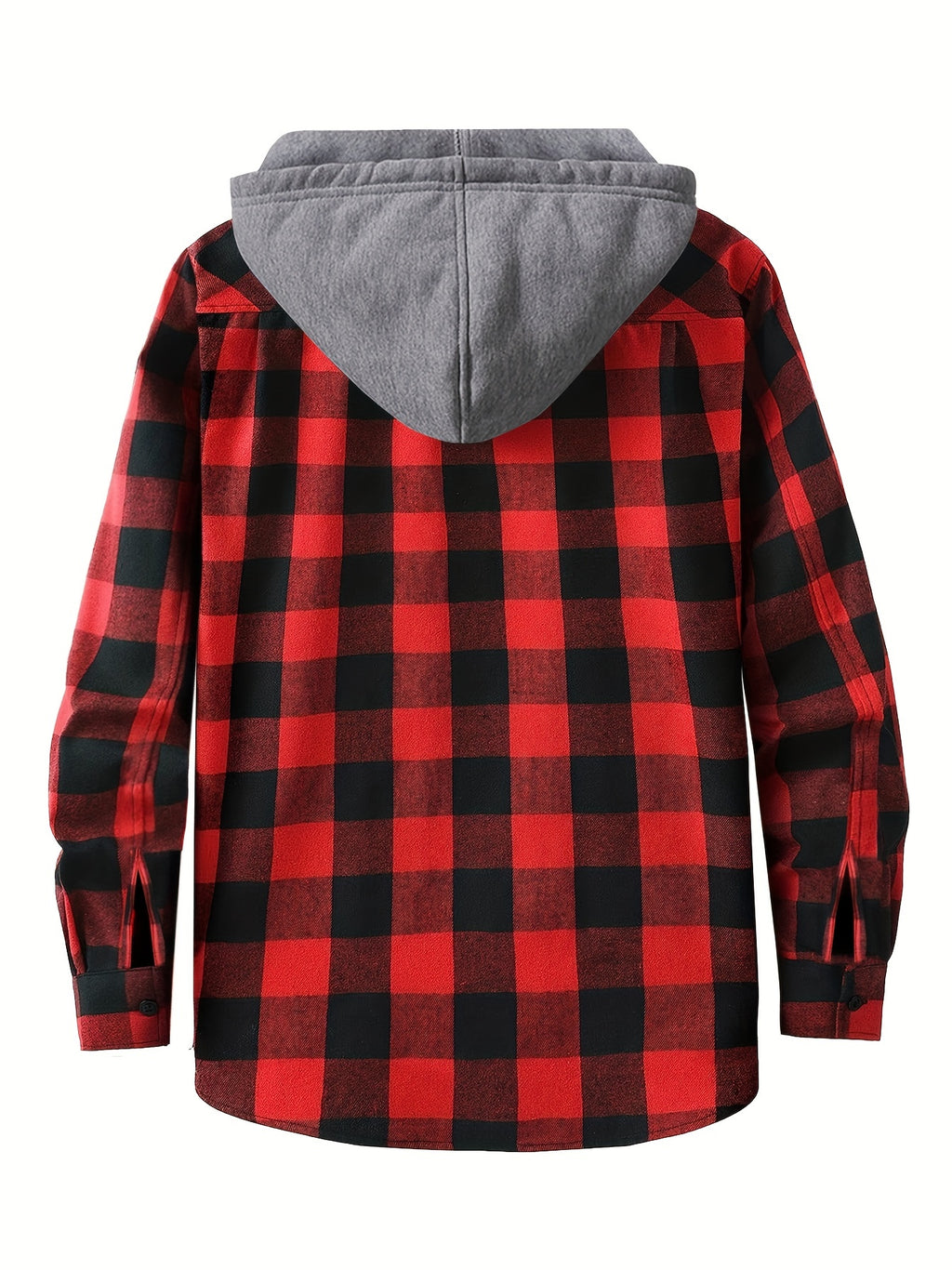Long Sleeve Casual Regular Fit Button Up Hooded Shirts Jacket, Plaid Shirt Coat For Men
