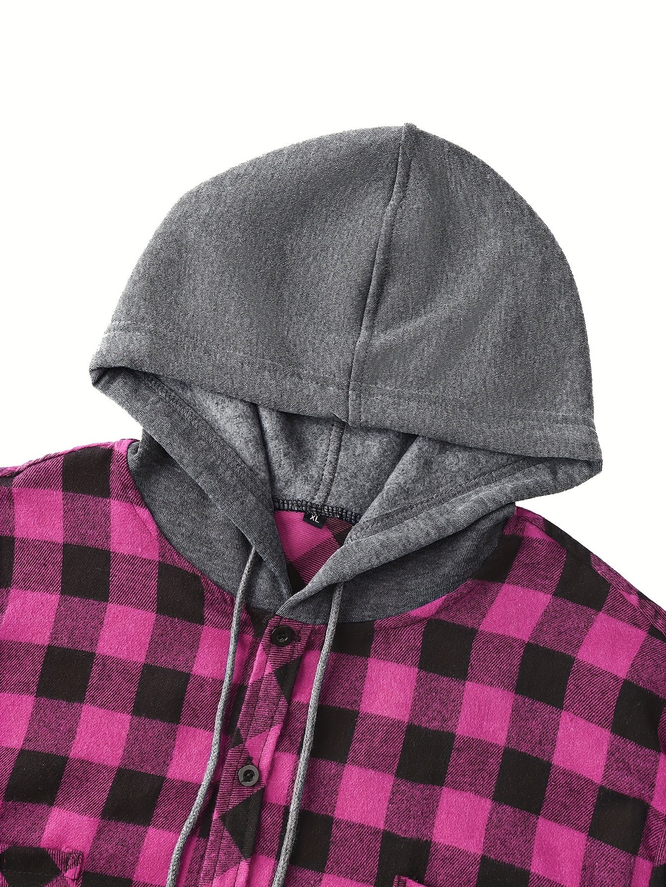 Long Sleeve Casual Regular Fit Button Up Hooded Shirts Jacket, Plaid Shirt Coat For Men