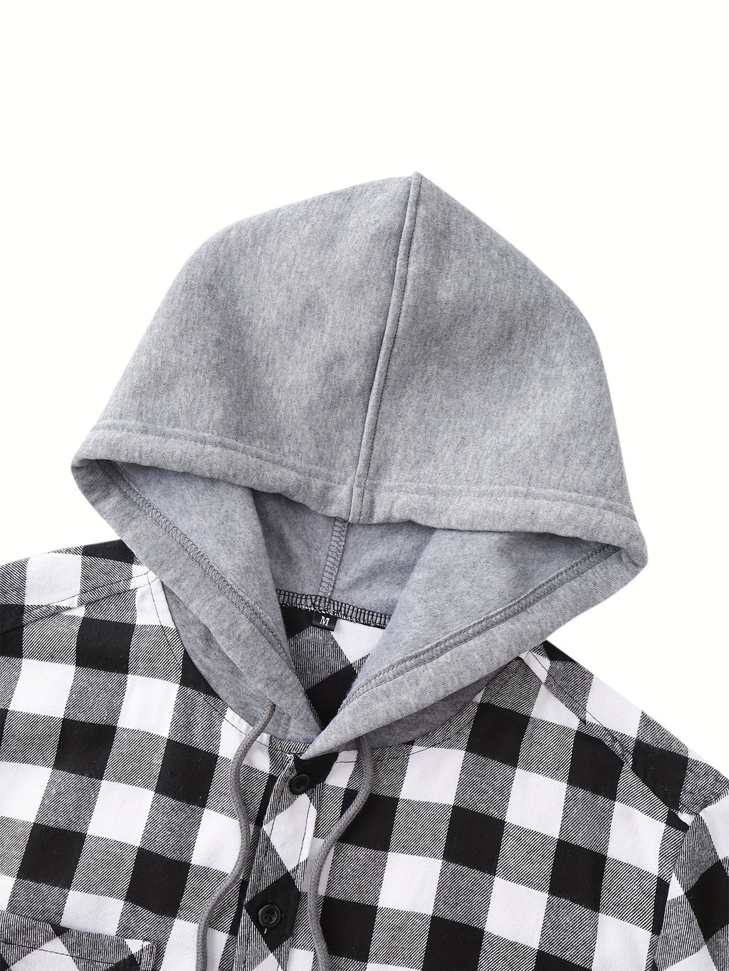 Long Sleeve Casual Regular Fit Button Up Hooded Shirts Jacket, Plaid Shirt Coat For Men
