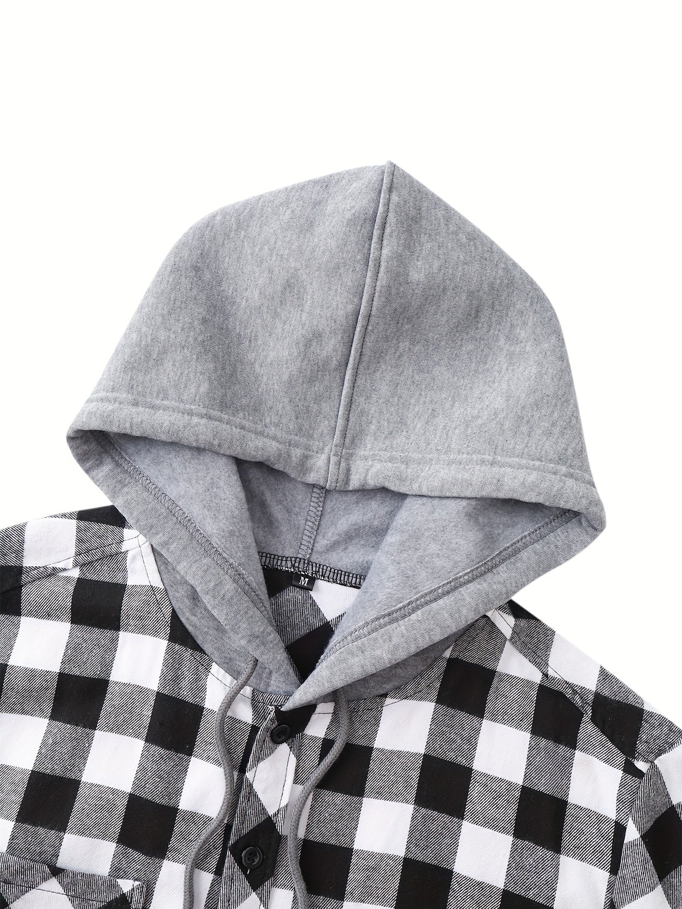 Long Sleeve Casual Regular Fit Button Up Hooded Shirts Jacket, Plaid Shirt Coat For Men