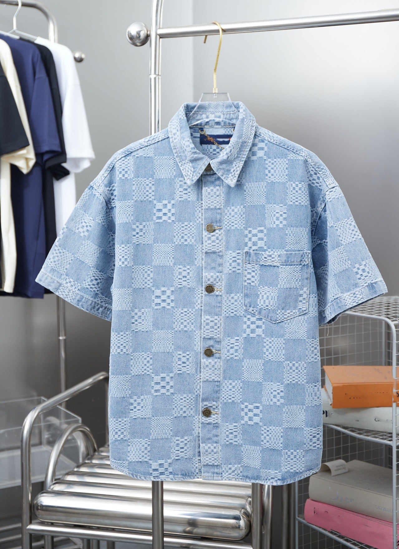Denim shirt and denim shorts set