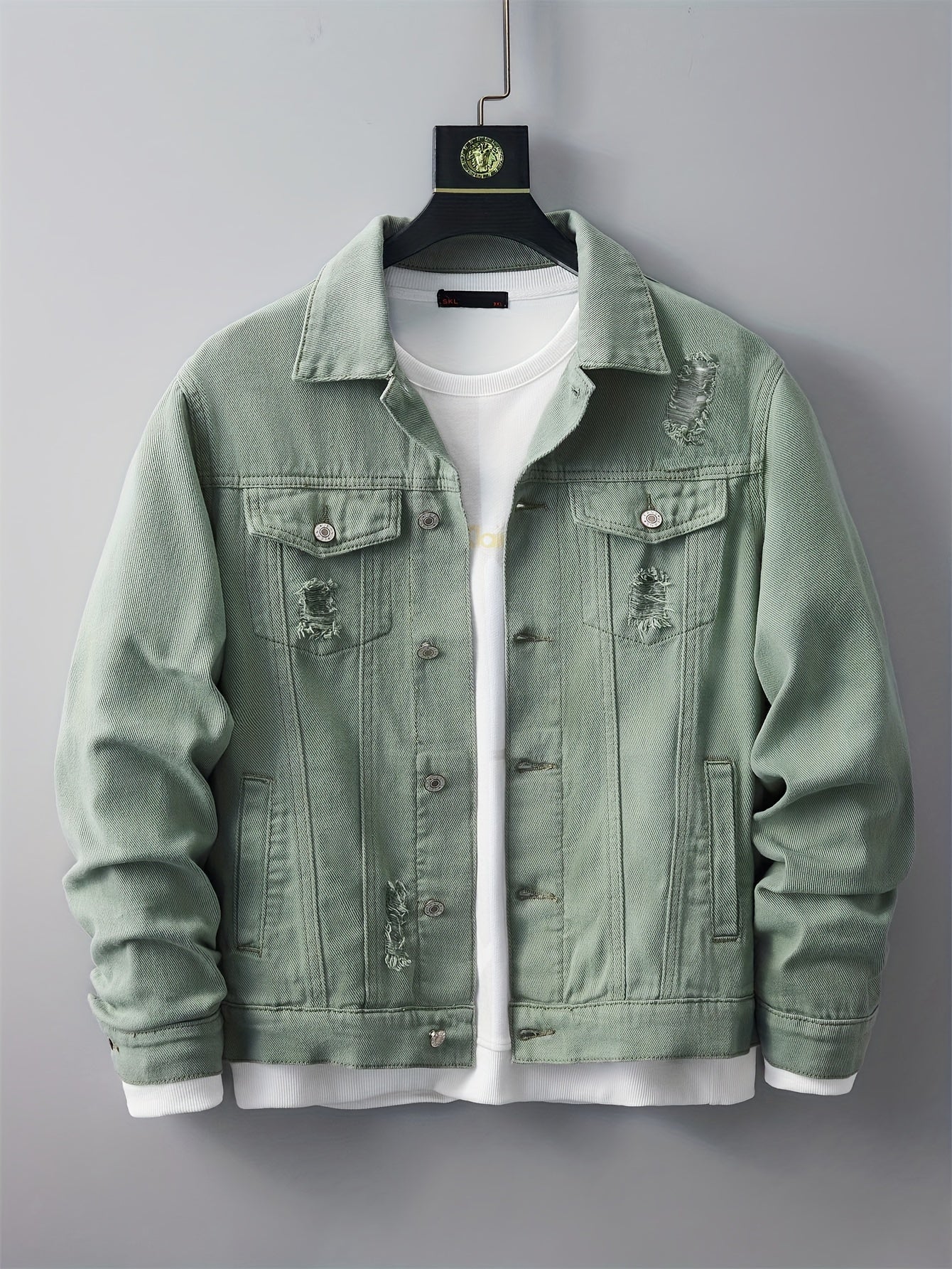 Men's Ripped Lapel Pocket Casual Denim Jacket