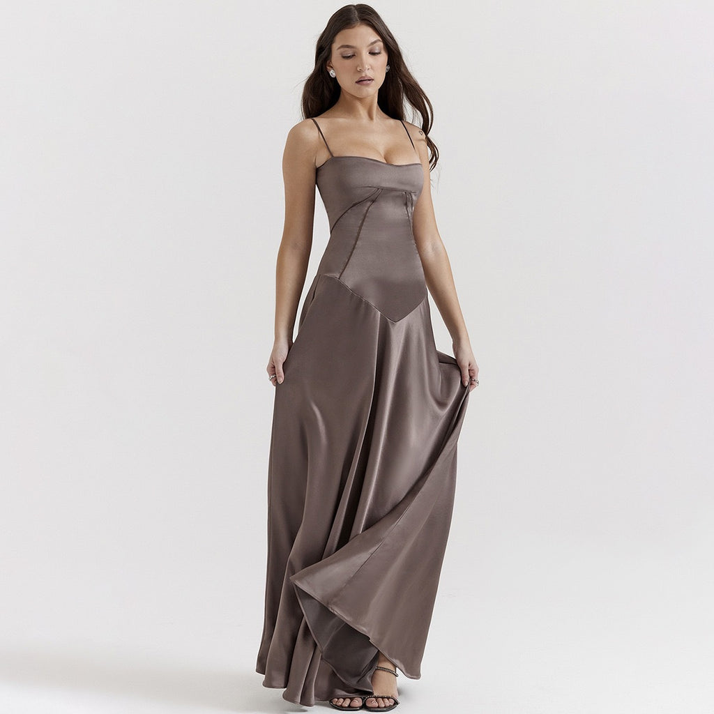 French-Style Jacquard Tie-Up Long Dress