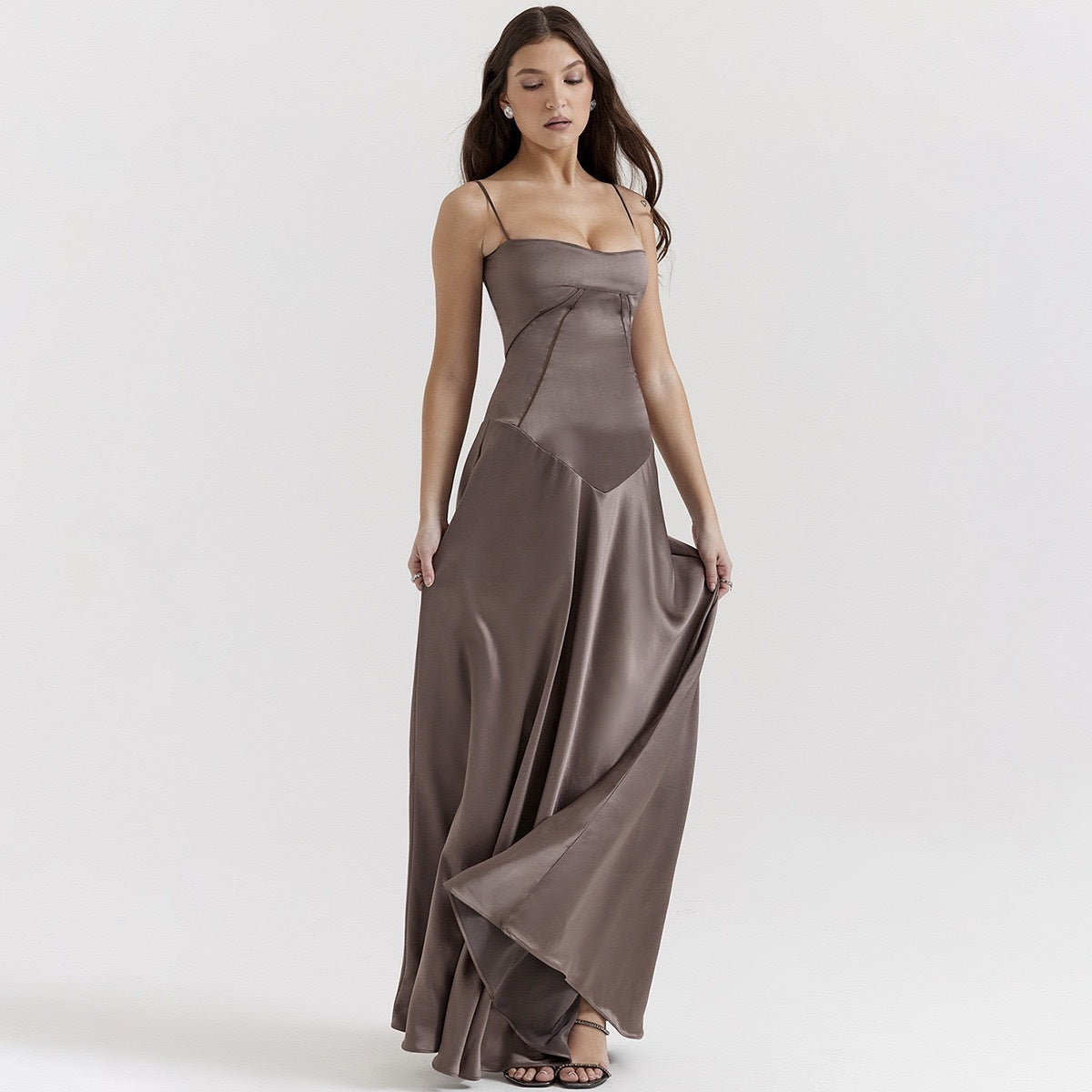 French-Style Jacquard Tie-Up Long Dress