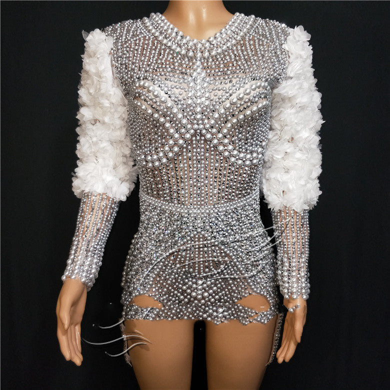 DRESSTight Stretch Rhinestone Pearl Short One Piece Costume