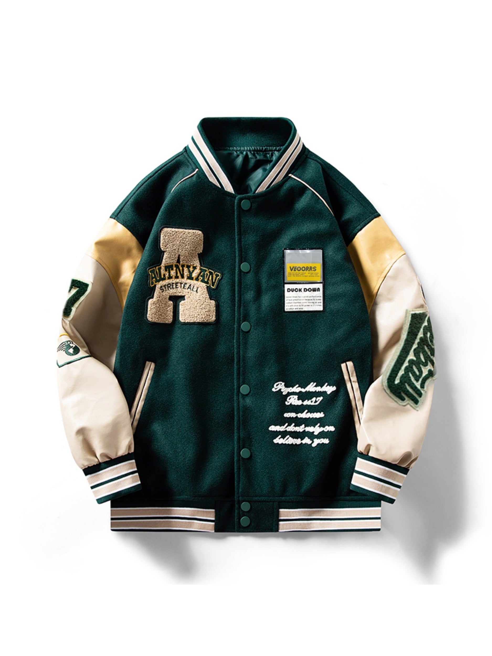 Loose Vintage Baseball Jacket With Embroidered Letters Print For Men, Color Block Sports Button Up Jacket With Pockets, Spring Fall Outdoor