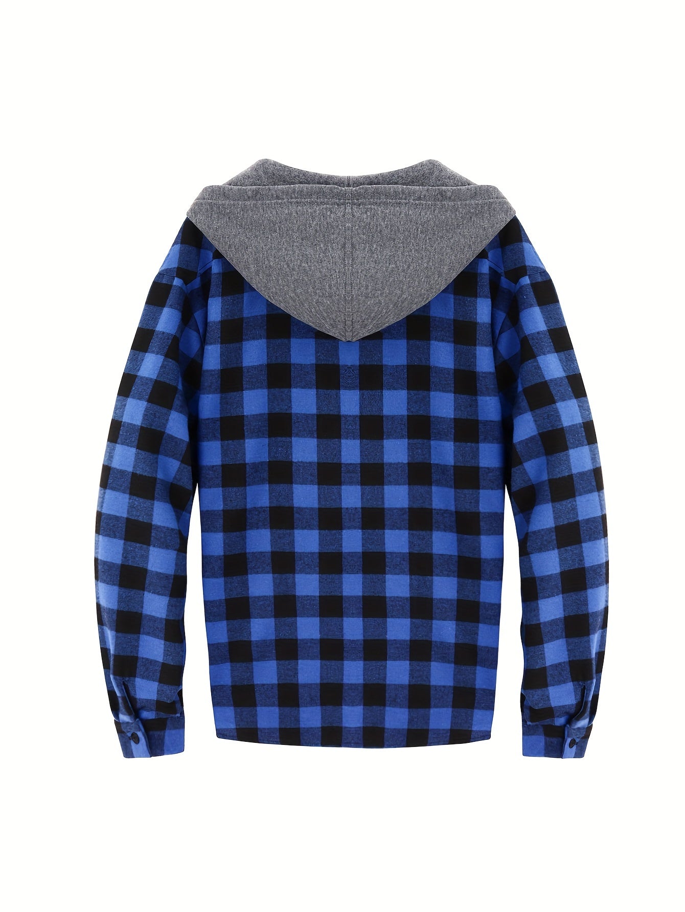 Long Sleeve Casual Regular Fit Button Up Hooded Shirts Jacket, Plaid Shirt Coat For Men