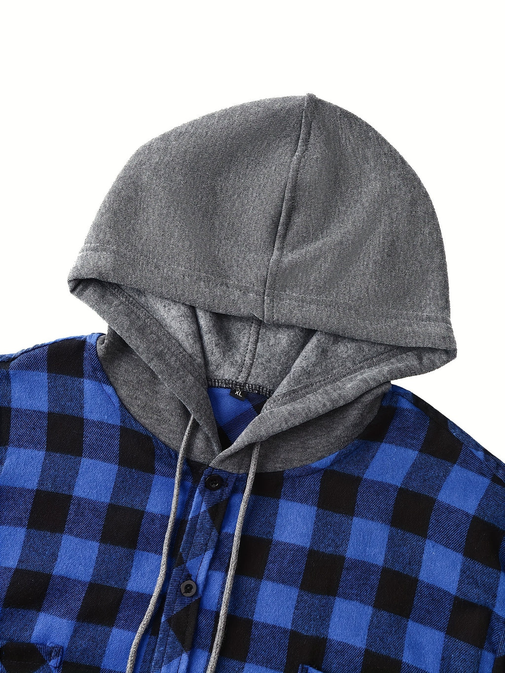 Long Sleeve Casual Regular Fit Button Up Hooded Shirts Jacket, Plaid Shirt Coat For Men