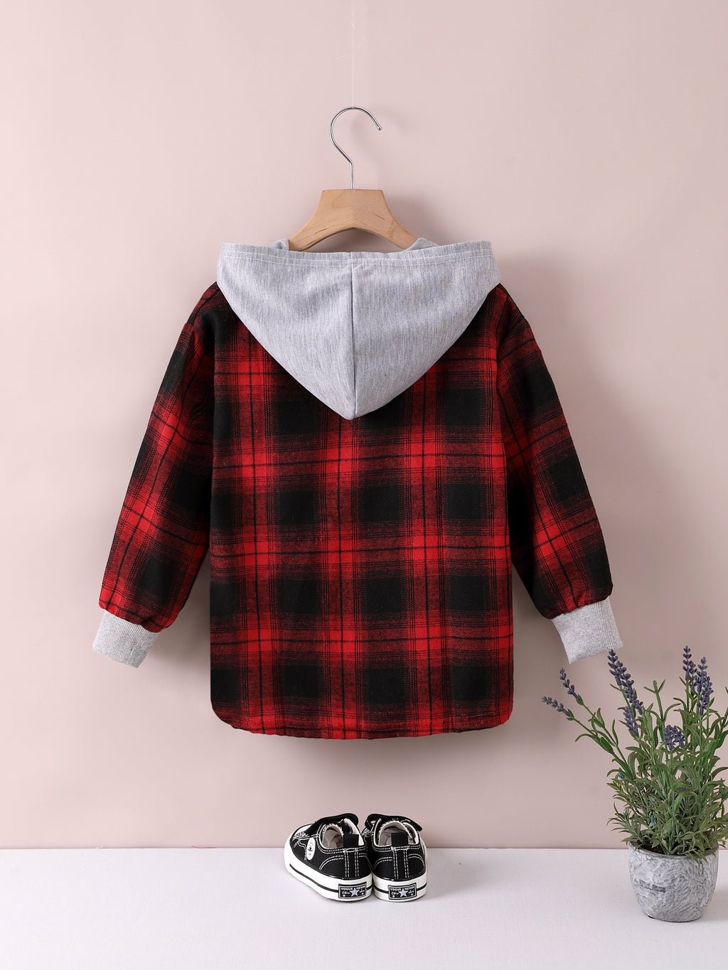 Boys Fashion Plaid Hooded Jacket, Long Sleeve Button Down Hooded Jacket, Kids Clothing