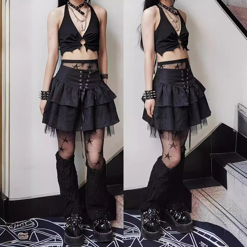 Punk Lace-up Puff Skirt Women's High Waist Short