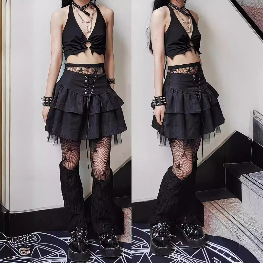Punk Lace-up Puff Skirt Women's High Waist Short