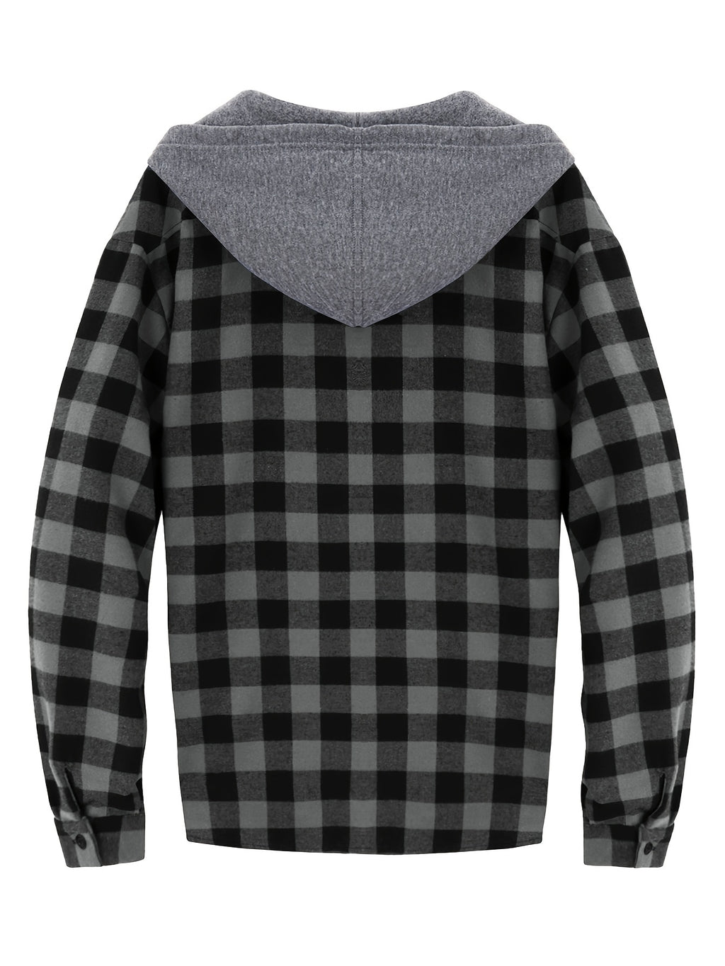 Long Sleeve Casual Regular Fit Button Up Hooded Shirts Jacket, Plaid Shirt Coat For Men
