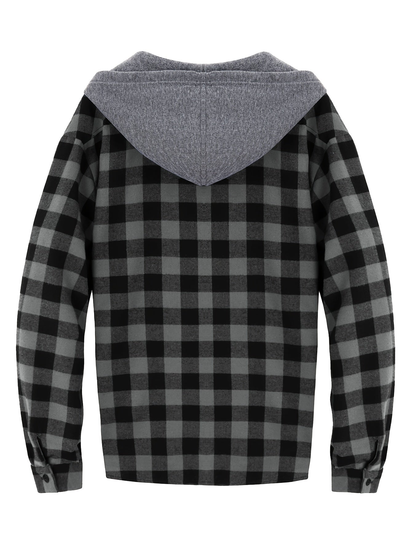 Long Sleeve Casual Regular Fit Button Up Hooded Shirts Jacket, Plaid Shirt Coat For Men