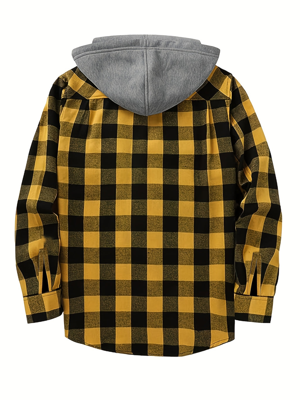Long Sleeve Casual Regular Fit Button Up Hooded Shirts Jacket, Plaid Shirt Coat For Men