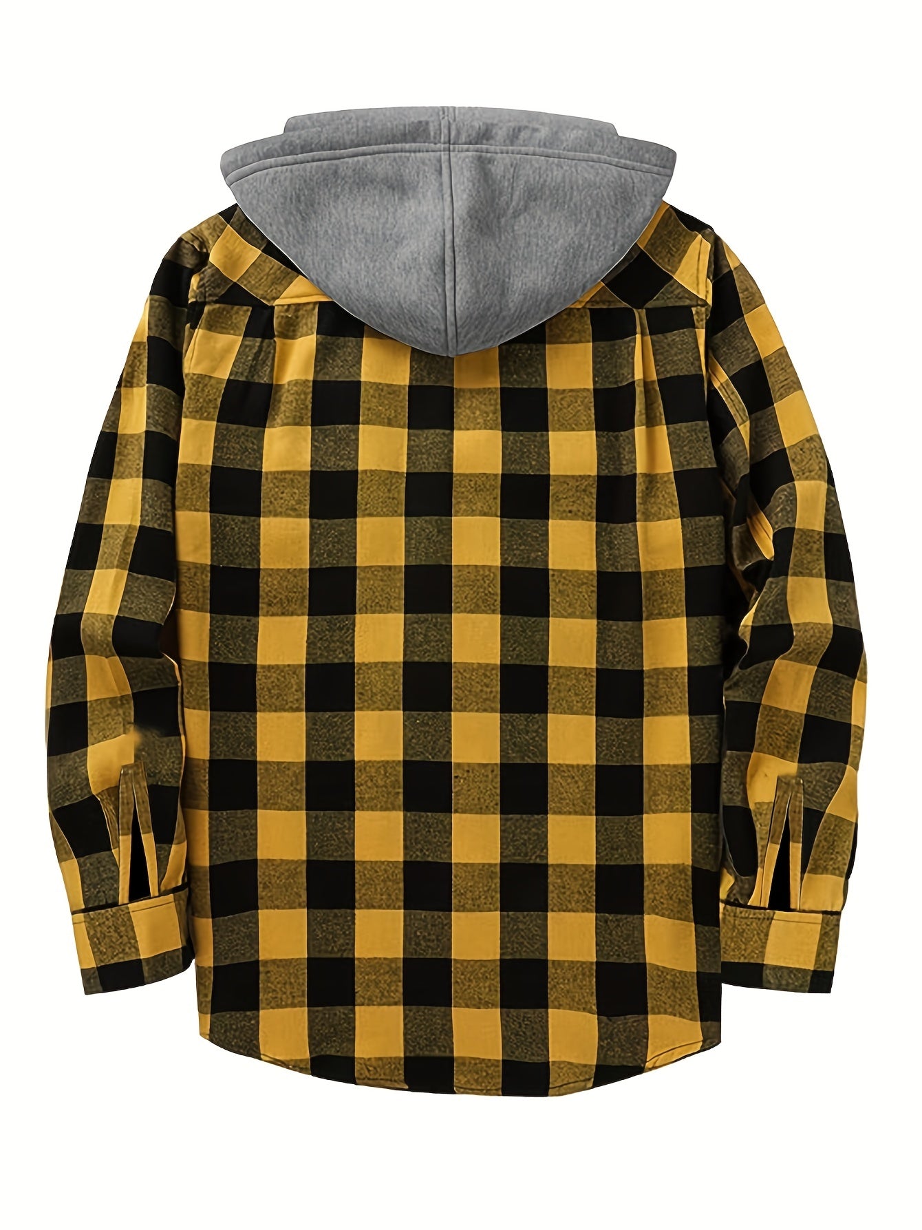 Long Sleeve Casual Regular Fit Button Up Hooded Shirts Jacket, Plaid Shirt Coat For Men