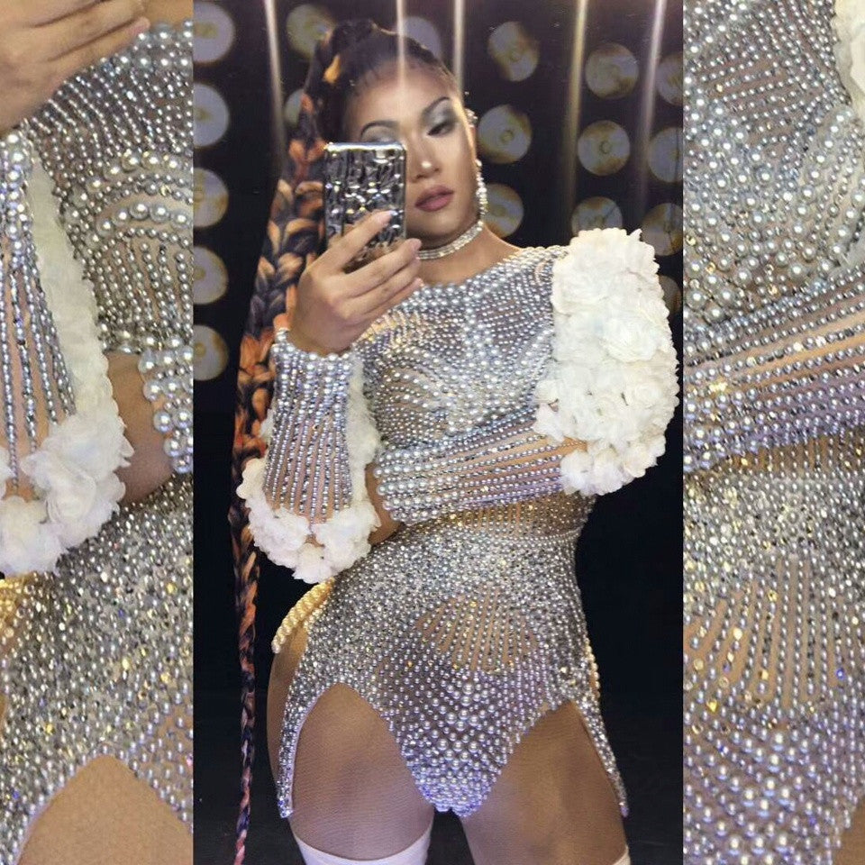 DRESSTight Stretch Rhinestone Pearl Short One Piece Costume
