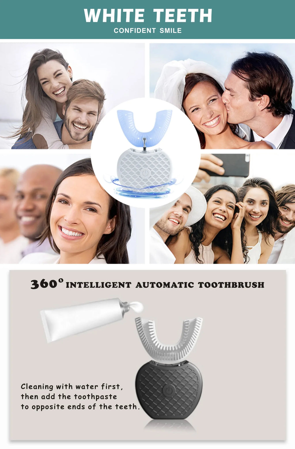 60 Degree U-shaped intelligent Automatic Toothbrush Replacement Head Tooth Whitening Silicone Soft Brush Heads For Adult and Chi