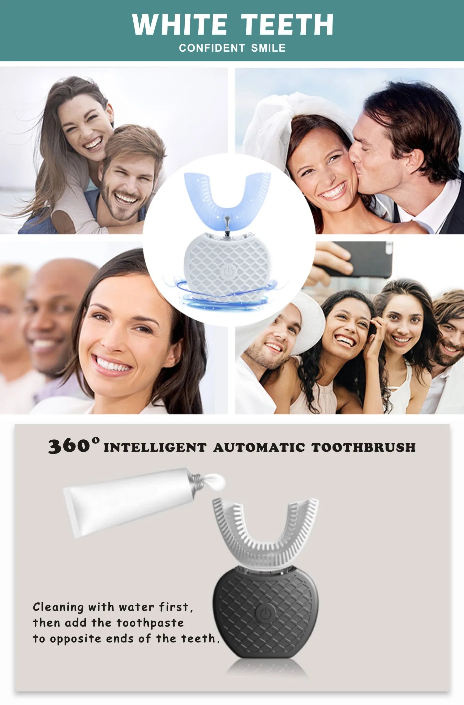 60 Degree U-shaped intelligent Automatic Toothbrush Replacement Head Tooth Whitening Silicone Soft Brush Heads For Adult and Chi