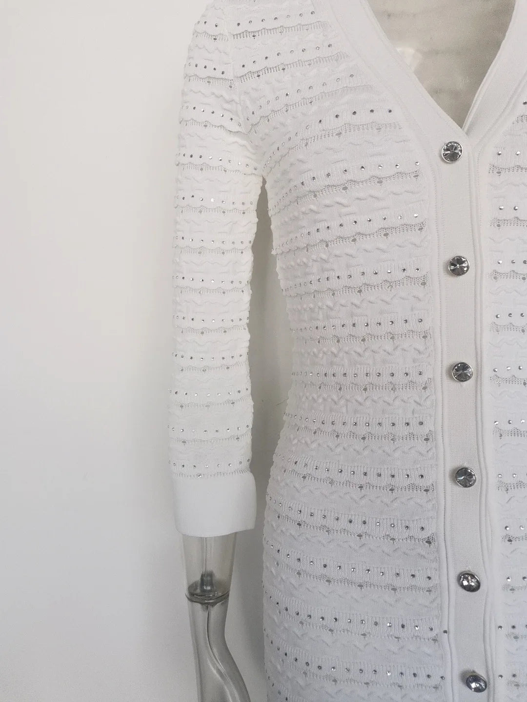 Woman White V-Neck Single Breasted Long Sleeves Long Dress 2025 Female Spring Fashion Lady Robe Elegant Knit Dresses Streetwear