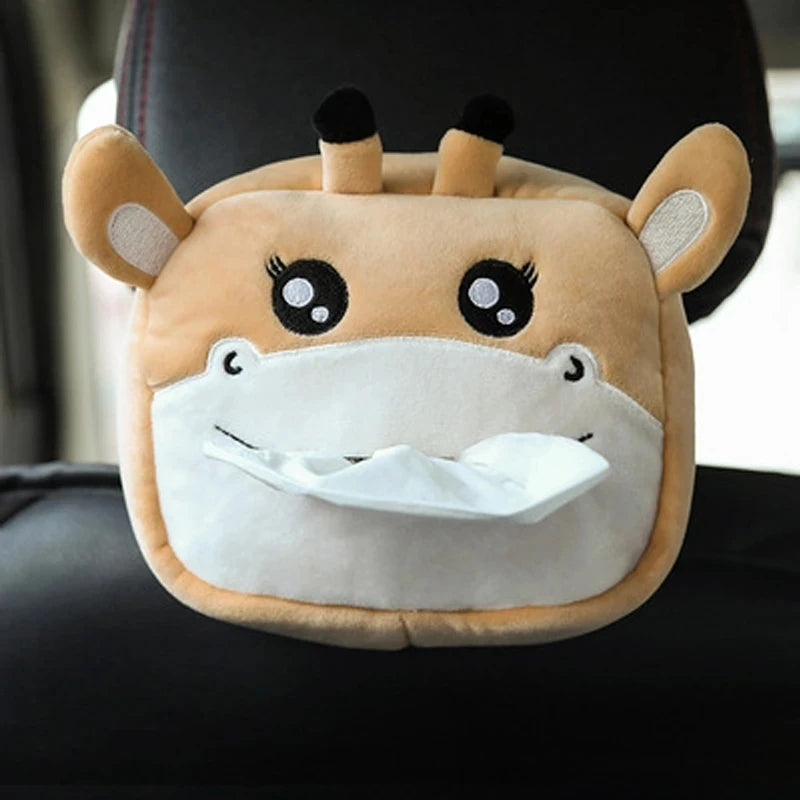 Cute Short Plush Tissue Boxes Cartoon Tissue Box Holder Bracket Auto Armrest Box Car Seat Back Car Decorations Car Tissue Holder